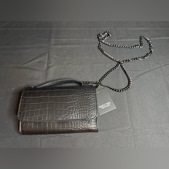 Simply Vera Vera Wang Handbags - Vera Wang Black Croc Embossed Crossbody Bag